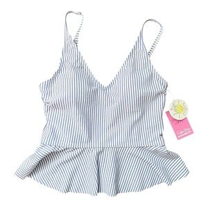 Ruffle Butts Striped Peplum Tankini Women Blue Swimsuit Top Medium new beach